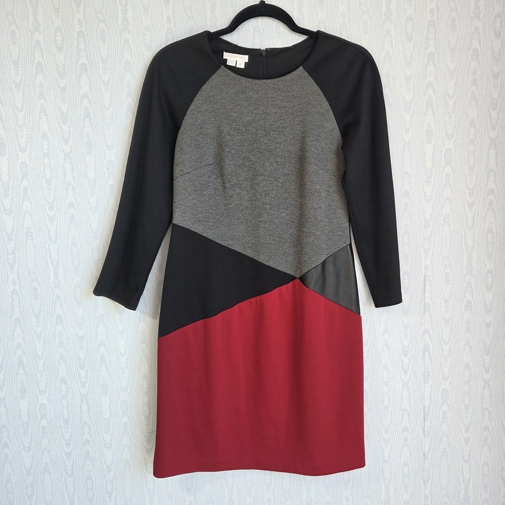 London‎ Times Womens 6 Dress Geometric Color Block Ponte Knit Career Cocktail